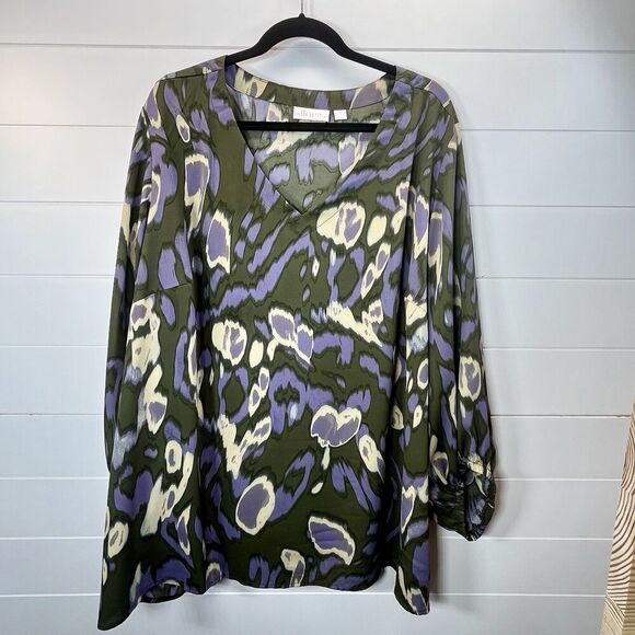 Belle Kim Gravel Tops - Belle Kim Gravel Geometric Print Top Pullover Ballon Sleeve 3X Womans Boho